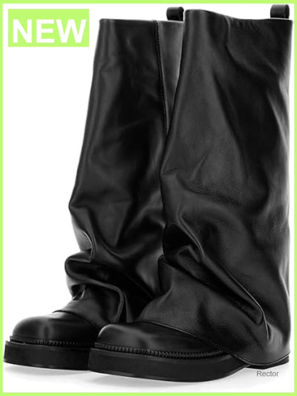Women Slouchy Knee High Boots Round Toe Fold Over Chunky Heel Platform
